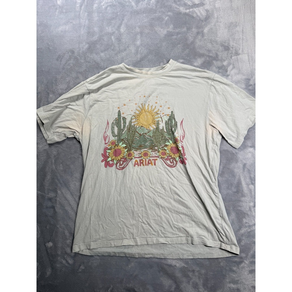 Ariat T Shirt Womens Large Sage Graphic Desert Cactus Sun Floral Boyfriend Fit